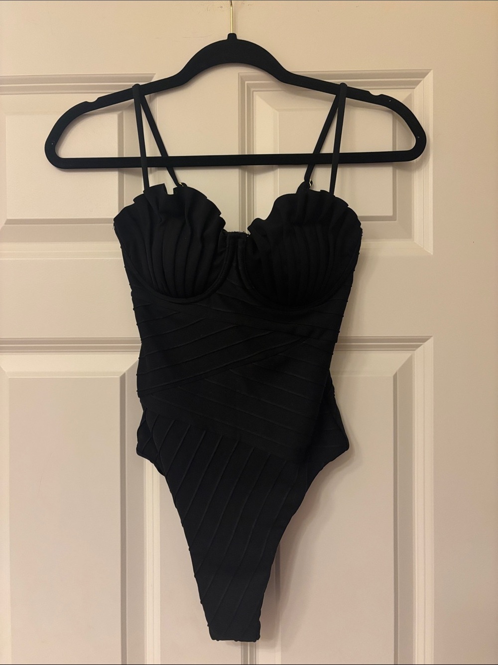 Ruffled Cup Black One-Piece Swimsuit